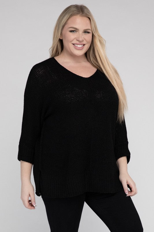 eesome Plus Size Crew Neck Knit Sweater