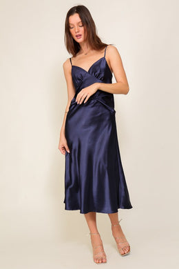 TIMING Satin Midi Flare Skirt