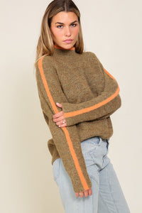 Lumiere Marled Brown Raglan Sleeve Funnel Neck Sweater