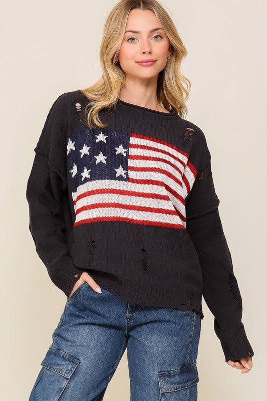 TIMING Distressed USA Logo Sweater