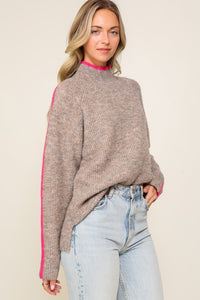 Lumiere Marled Brown Raglan Sleeve Funnel Neck Sweater