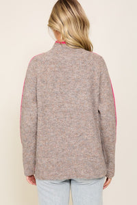 Lumiere Marled Brown Raglan Sleeve Funnel Neck Sweater