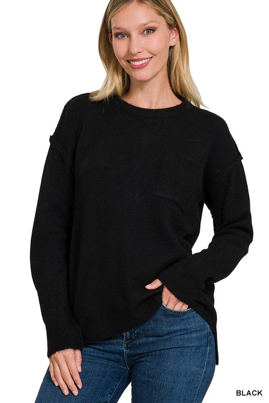 ZENANA Hi-Low hem Round Neck Sweater