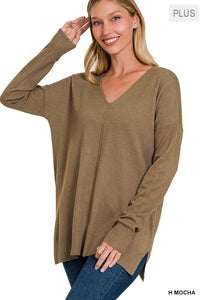 ZENANA PLUS GARMENT DYED FRONT SEAM SWEATER