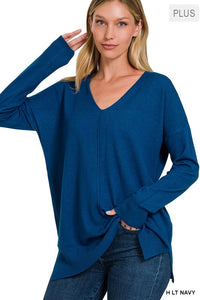 ZENANA PLUS GARMENT DYED FRONT SEAM SWEATER