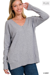 ZENANA PLUS GARMENT DYED FRONT SEAM SWEATER