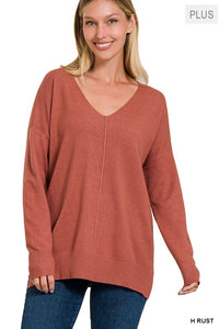 ZENANA PLUS GARMENT DYED FRONT SEAM SWEATER