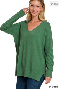 ZENANA PLUS GARMENT DYED FRONT SEAM SWEATER