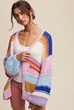 Listicle Hand Knit Multi Striped Cardigan