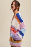 Listicle Hand Knit Multi Striped Cardigan