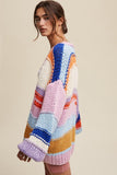 Listicle Hand Knit Multi Striped Cardigan