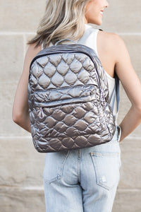 Aili's Corner Jade Metallic Puffer Backpack