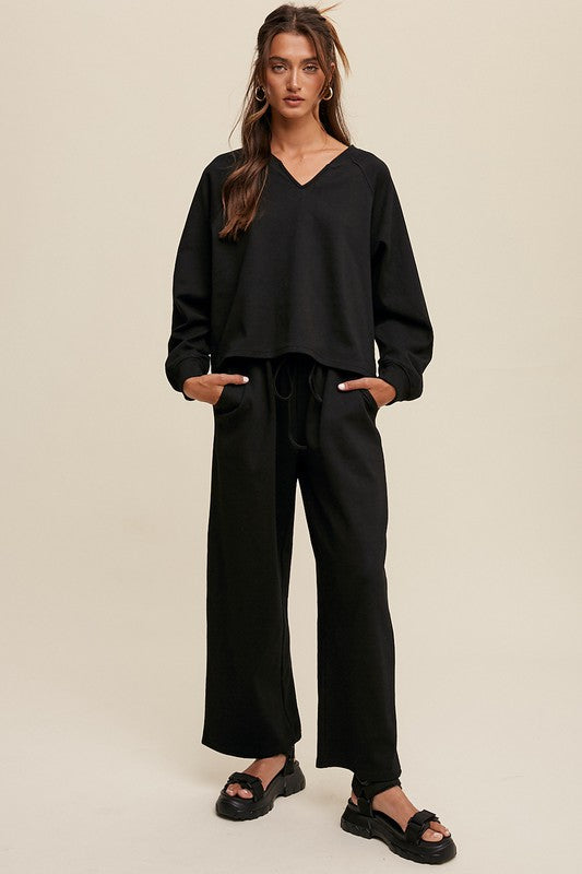 Listicle V-neck Sweatshirt and Pants Set