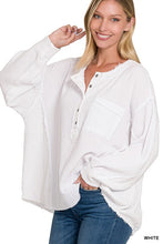 Load image into Gallery viewer, ZENANA Double Gauze Oversized 3/4 Button Henley Neck Top