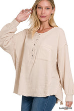 Load image into Gallery viewer, ZENANA Double Gauze Oversized 3/4 Button Henley Neck Top