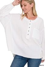 Load image into Gallery viewer, ZENANA Double Gauze Oversized 3/4 Button Henley Neck Top