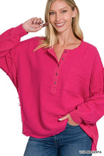 Load image into Gallery viewer, ZENANA Double Gauze Oversized 3/4 Button Henley Neck Top