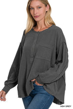 Load image into Gallery viewer, ZENANA Double Gauze Oversized 3/4 Button Henley Neck Top