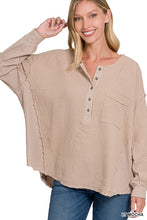 Load image into Gallery viewer, ZENANA Double Gauze Oversized 3/4 Button Henley Neck Top