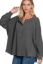 Load image into Gallery viewer, ZENANA Double Gauze Oversized 3/4 Button Henley Neck Top