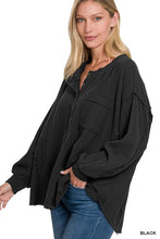 Load image into Gallery viewer, ZENANA Double Gauze Oversized 3/4 Button Henley Neck Top