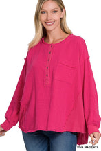 Load image into Gallery viewer, ZENANA Double Gauze Oversized 3/4 Button Henley Neck Top