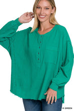 Load image into Gallery viewer, ZENANA Double Gauze Oversized 3/4 Button Henley Neck Top