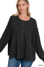 Load image into Gallery viewer, ZENANA Double Gauze Oversized 3/4 Button Henley Neck Top