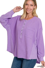 Load image into Gallery viewer, ZENANA Double Gauze Oversized 3/4 Button Henley Neck Top