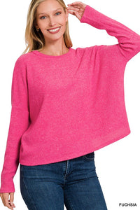 ZENANA RIBBED DOLMAN LONG SLEEVE SWEATER