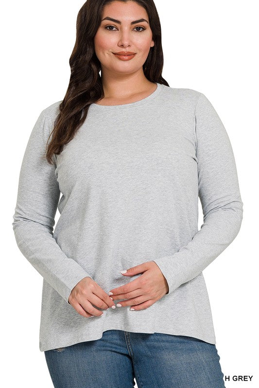 ZENANA Plus Cotton Crew Neck Long Sleeve T-Shirt