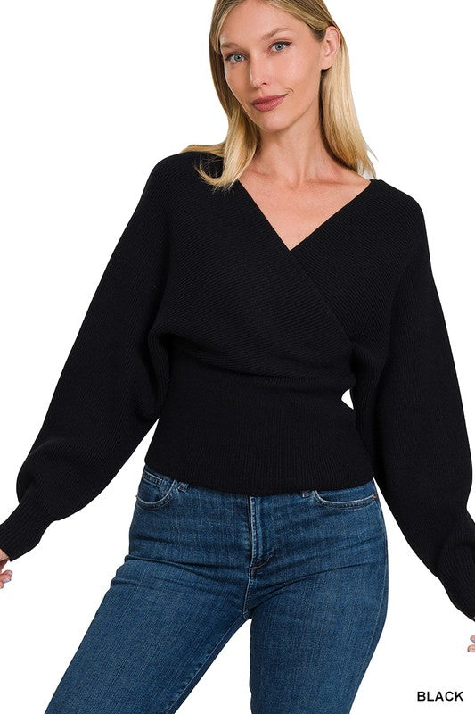 ZENANA Viscose Cross Wrap Pullover Sweater