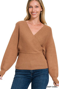 ZENANA Viscose Cross Wrap Pullover Sweater