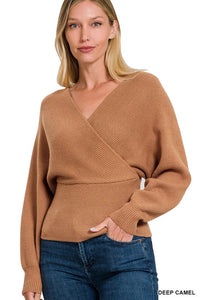 ZENANA Viscose Cross Wrap Pullover Sweater