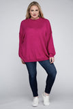 ZENANA Plus Oversized Round Neck Raw Seam Melange Sweater