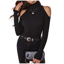 Load image into Gallery viewer, Cold Shoulder Sweater High Neck Long Sleeve Pullover, Large, 10H-189T002