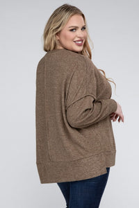 ZENANA Plus Brushed Melange Drop Shoulder Sweater