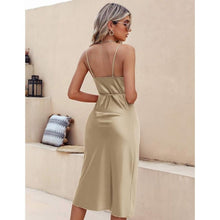 Load image into Gallery viewer, Satin Nightgown Spaghetti Straps Elegant Midi Dress, Small, 21F-197D001