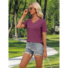 Load image into Gallery viewer, Fuchsia Scalloped V Neck Short Sleeve Top, Small, 21H-196T013
