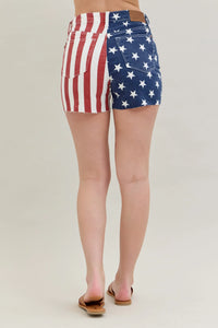  High Waist Americana Flag Fray Hem Shorts Back