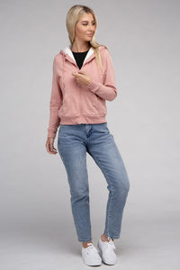 Ambiance Apparel Fuzzy Trim Zip-Up Crop Hoodie