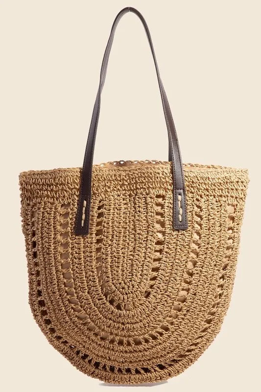 Straw Braided Half Rounded Tote Bag