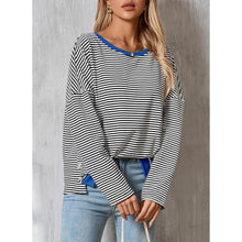 Load image into Gallery viewer, Long Sleeve Shirts Oversized Crewneck Striped Pullover Shirt, Small, 12H-190T003