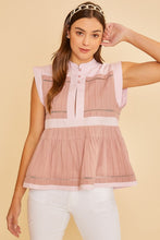 Load image into Gallery viewer, Annie Wear Contrast Trim Peplum Button Detail Blouse
