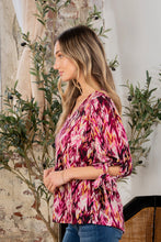 Load image into Gallery viewer, Sew In Love Full Size Printed V-Neck Blouse with Sleeve Knot