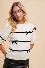 Load image into Gallery viewer, Annie Wear Striped Bow Round Neck Knit Top