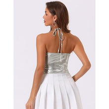 Load image into Gallery viewer, Backless Asymmetrical Spaghetti Straps Halter Sparkle Tank, XS, 5B-144T007