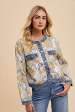 Load image into Gallery viewer, Annie Wear Floral Jacquard Denim Contrast Button Down Jacket