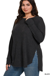 ZENANA Plus Melange Baby Waffle Long Sleeve Top