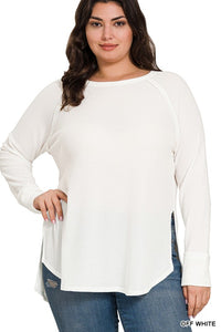 ZENANA Plus Melange Baby Waffle Long Sleeve Top